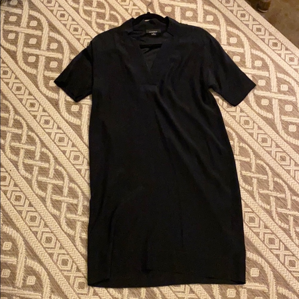 Acrobat Black Silky Shirt Dress